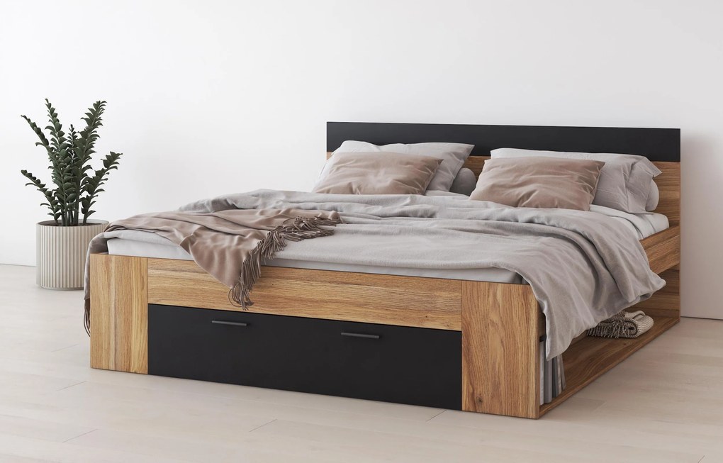 Franciaágy 180 cm Benson MW92 (mauvella tölgy + fekete). Akció -15%. 1118206