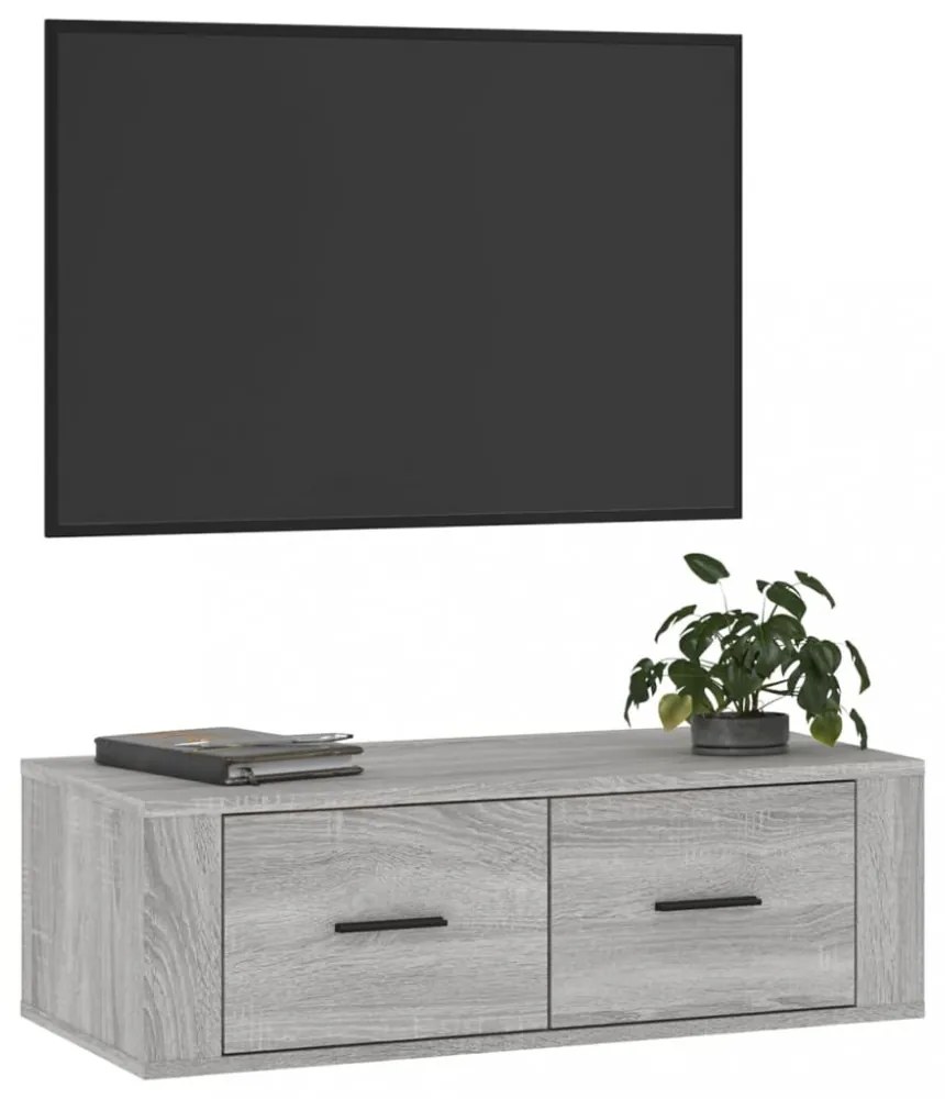 szürke sonoma színű szerelt fa függő TV-szekrény 80x36x25 cm
