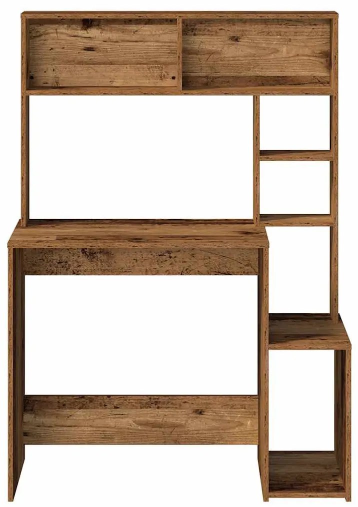 vidaXL antik fa színű szerelt fa íróasztal polcokkal 100x45x140 cm