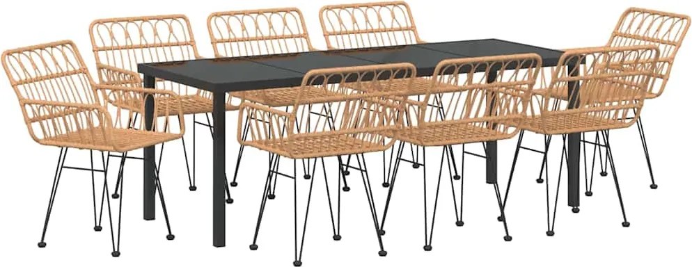 vidaXL Kert étkező szett 9 pcs Barna Porszórt acél
