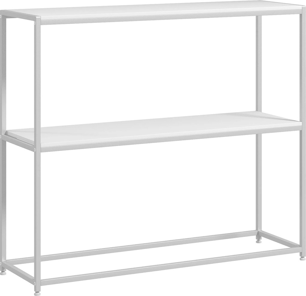 HOMCOM Előtéri Konzol Asztal Nyitott Polccal és Anti-Tip Acél Váz 100x30x87 cm Fehér | Aosom