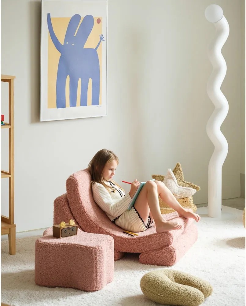 Rózsaszín buklé gyerek puff Cloud – Wigiwama