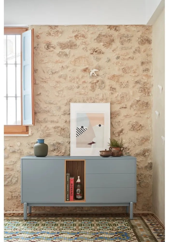 Kék-szürke alacsony komód 140x76 cm Corvo – Teulat