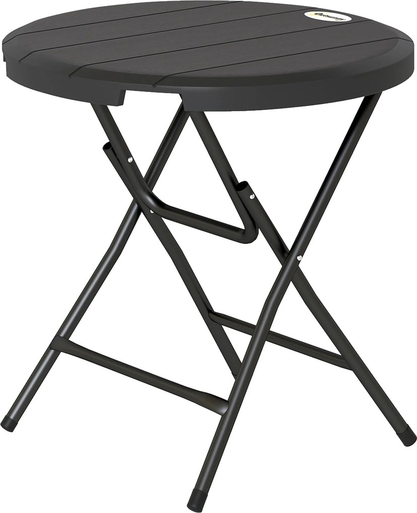 Outsunny Összecsukható Kerti Asztal Műanyag Ø80 cm Időjárásálló Összecsukható Asztal, Csúszásmentes Büféasztal Kemping Asztal 4 Főnek Erkélyasztal Ter