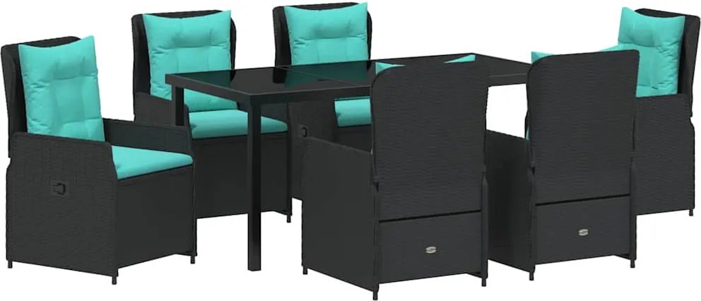 vidaXL Kert étkező szett 7 pcs Fekete Poli rattan