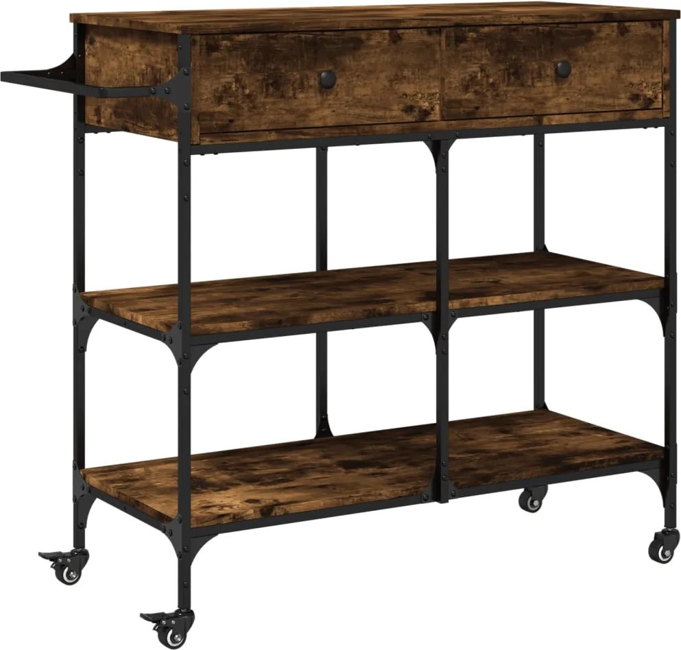 vidaXL füstös tölgy színű szerelt fa zsúrkocsi 105 x 42 x 95 cm