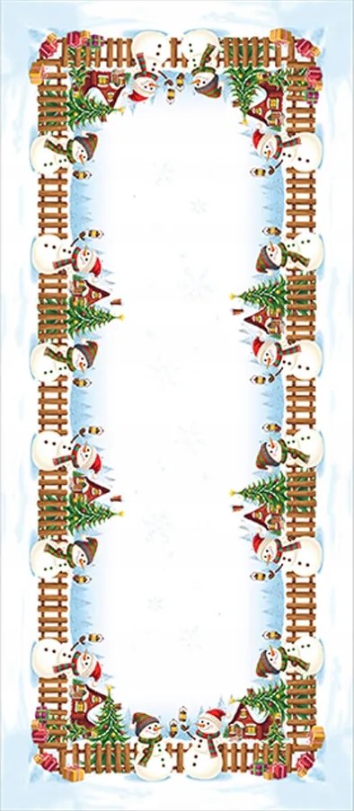 Karácsonyi terítő Hóemberek zöld 30x45