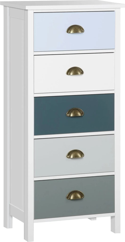 HOMCOM Többszínű 5-fiókos Komód MDF Anyagú Fém Héjkezelővel - méret: 45L x 30W x 95.4H cm | Aosom
