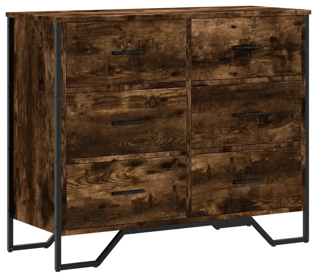 füstös tölgy színű szerelt fa komód 91 x 35,5 x 74,5 cm