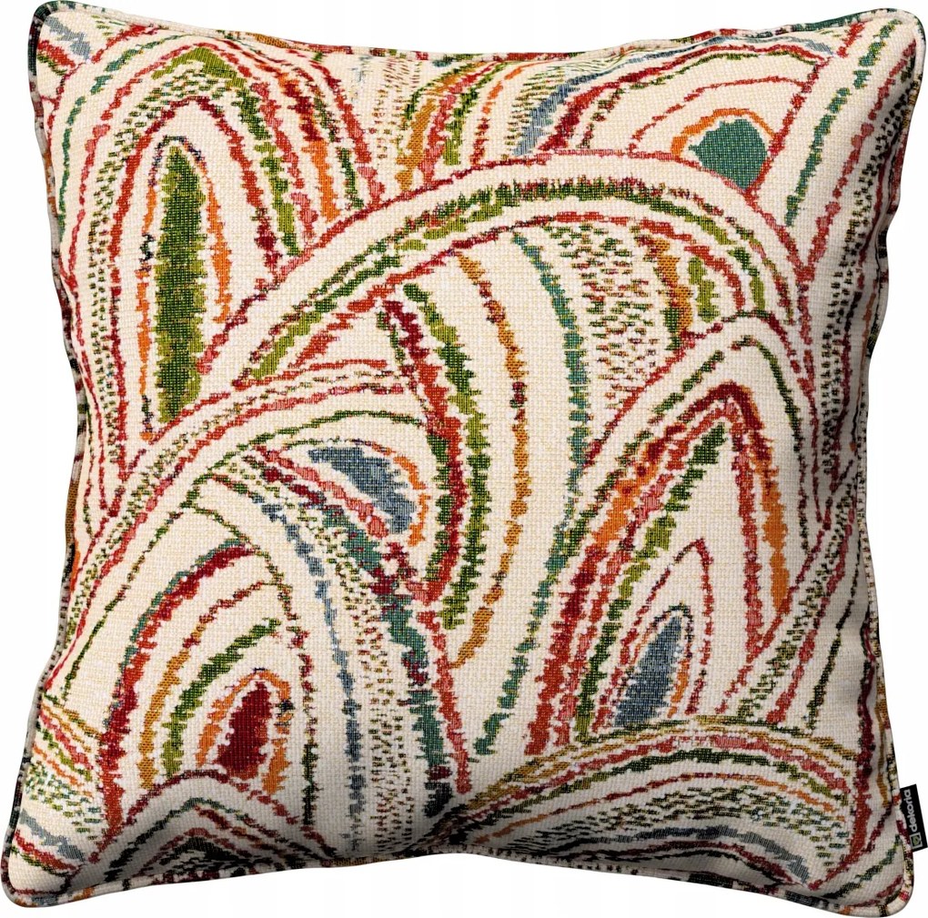 Párnahuzat 60x60 piros-zöld ívek krémszínű alapon