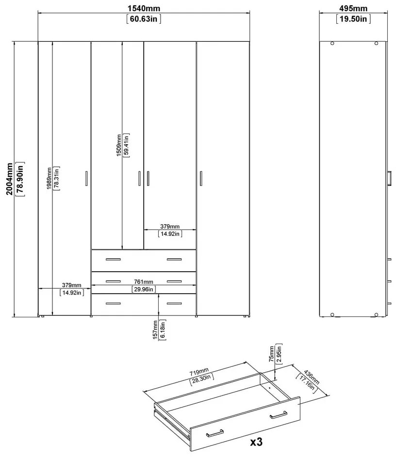 Fehér ruhásszekrény 154x200 cm Space – Tvilum