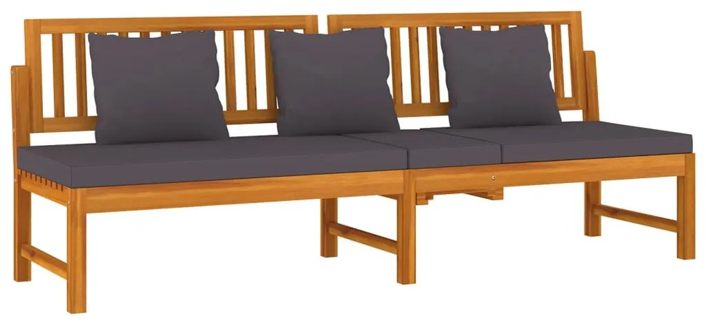 Tömör akácfa kanapé szürke párnákkal 200 x 60 x 75 cm