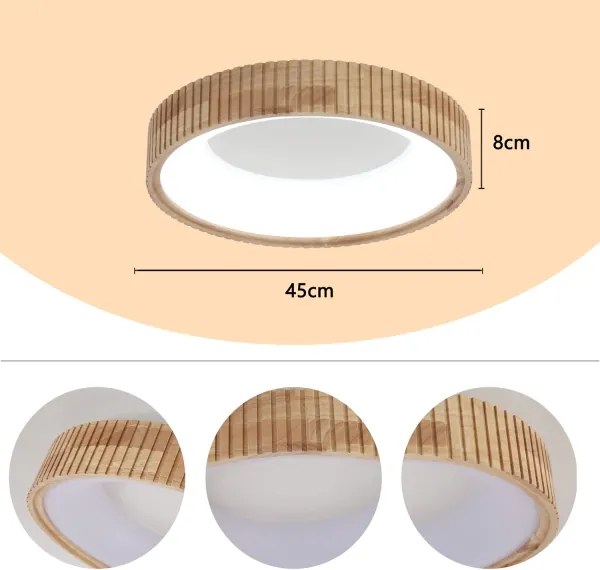 Brilagi - FALCON WOOD MODERN LED mennyezeti lámpatest, 30 W, 230 V, Ø 45 cm, fa