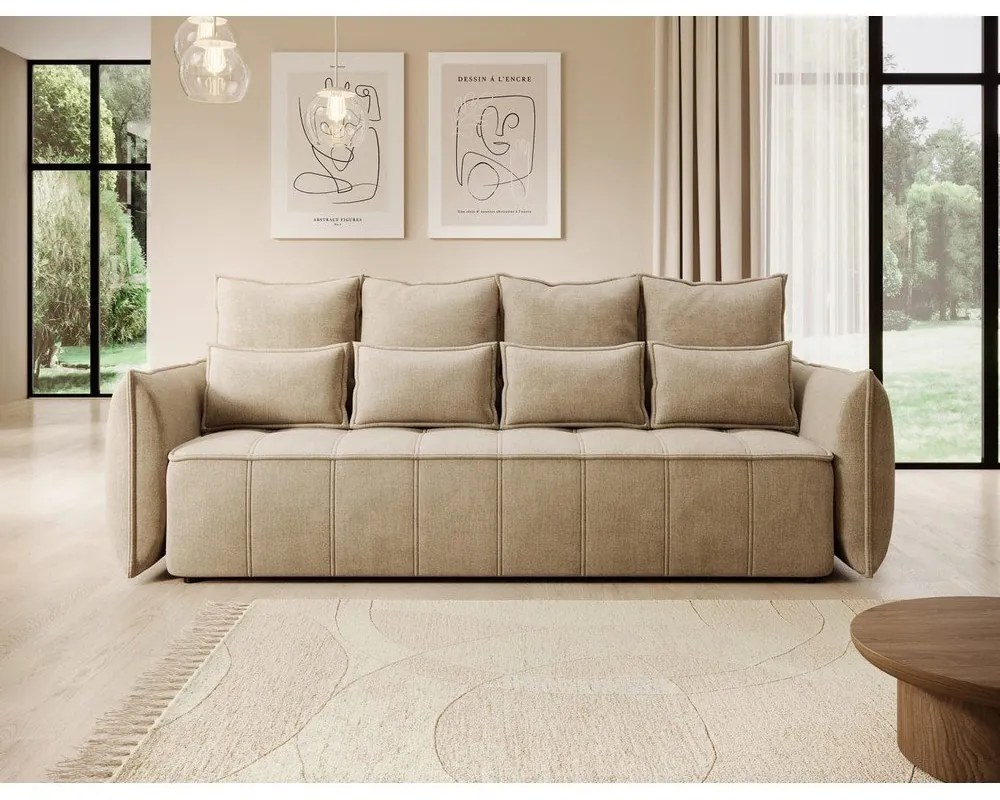 Világosbarna bársony kinyitható-tárolóhelyes kanapé 242 cm Weltton – ELTAP