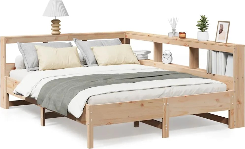 vidaXL tömör fenyőfa könyvespolcos ágy matrac nélkül 150 x 200 cm