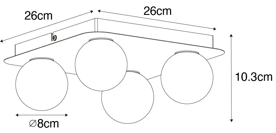 Modern fürdőszobai mennyezeti lámpa acél négyzet 4-lámpás - Cederic