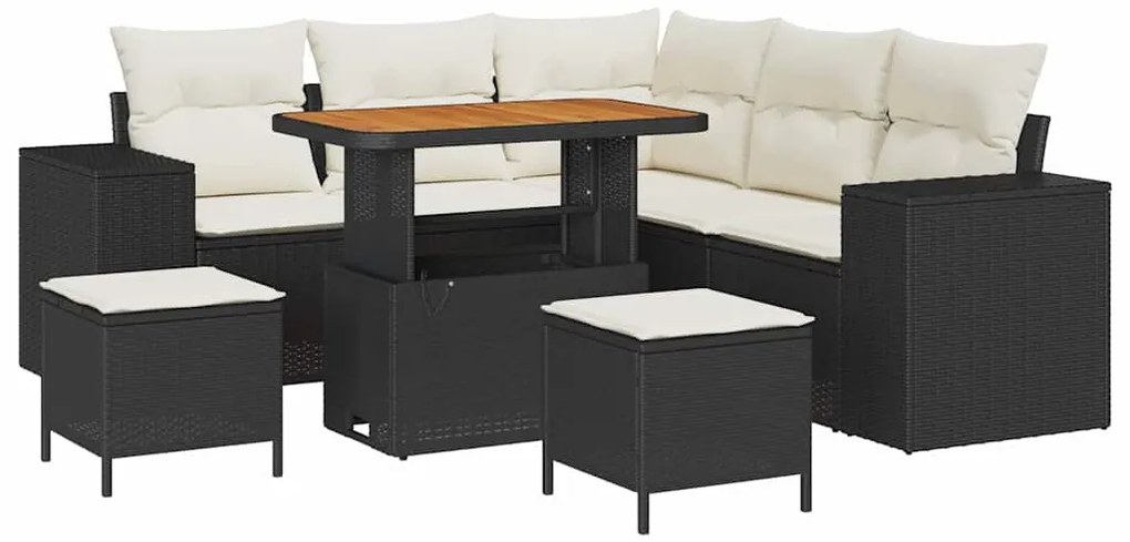 Kerti Kanapé Szett 8 pcs Fekete és Krém 90 x 55 x 71 cm