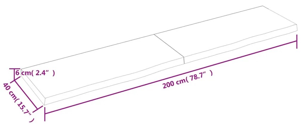 sötétbarna kezelt tömör tölgyfa fali polc 200 x 40 x (2-6) cm
