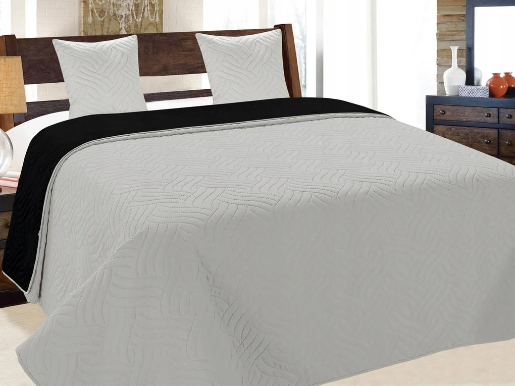 Kétoldalas Ágytakaró Vigo Kapa Pléd Világosszürke Fekete 220x240 cm+ 2 párnahuzat