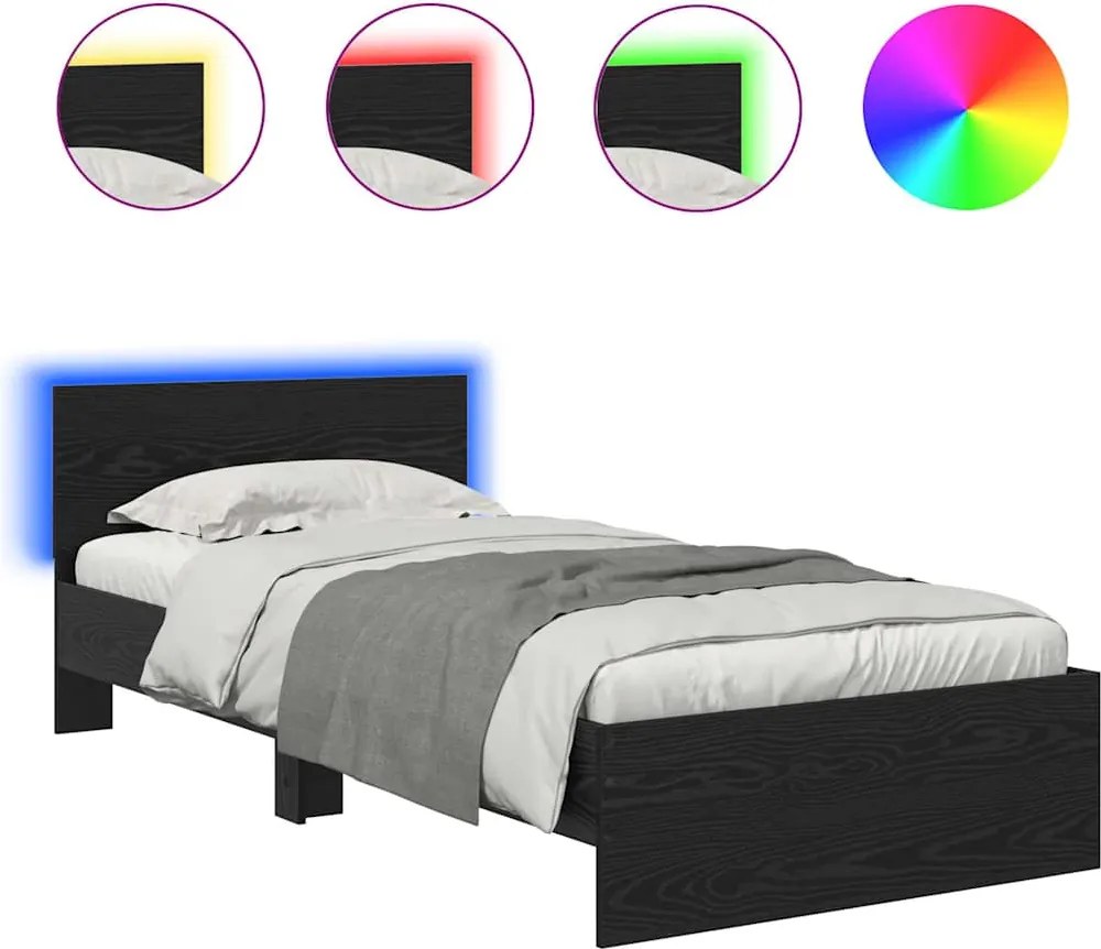 vidaXL Ágykeret LED -es lámpákkal Fekete tölgy 90 x 200 cm Faanyag