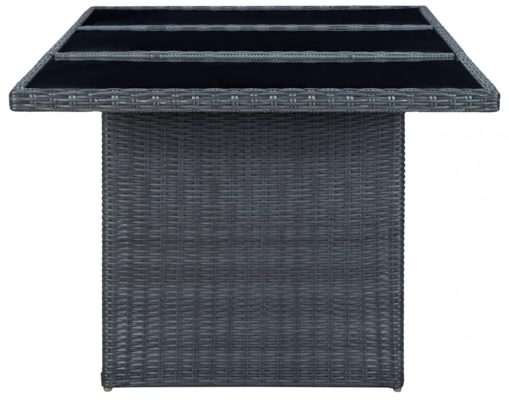 sötétszürke polyrattan és edzett üveg dohányzóasztal
