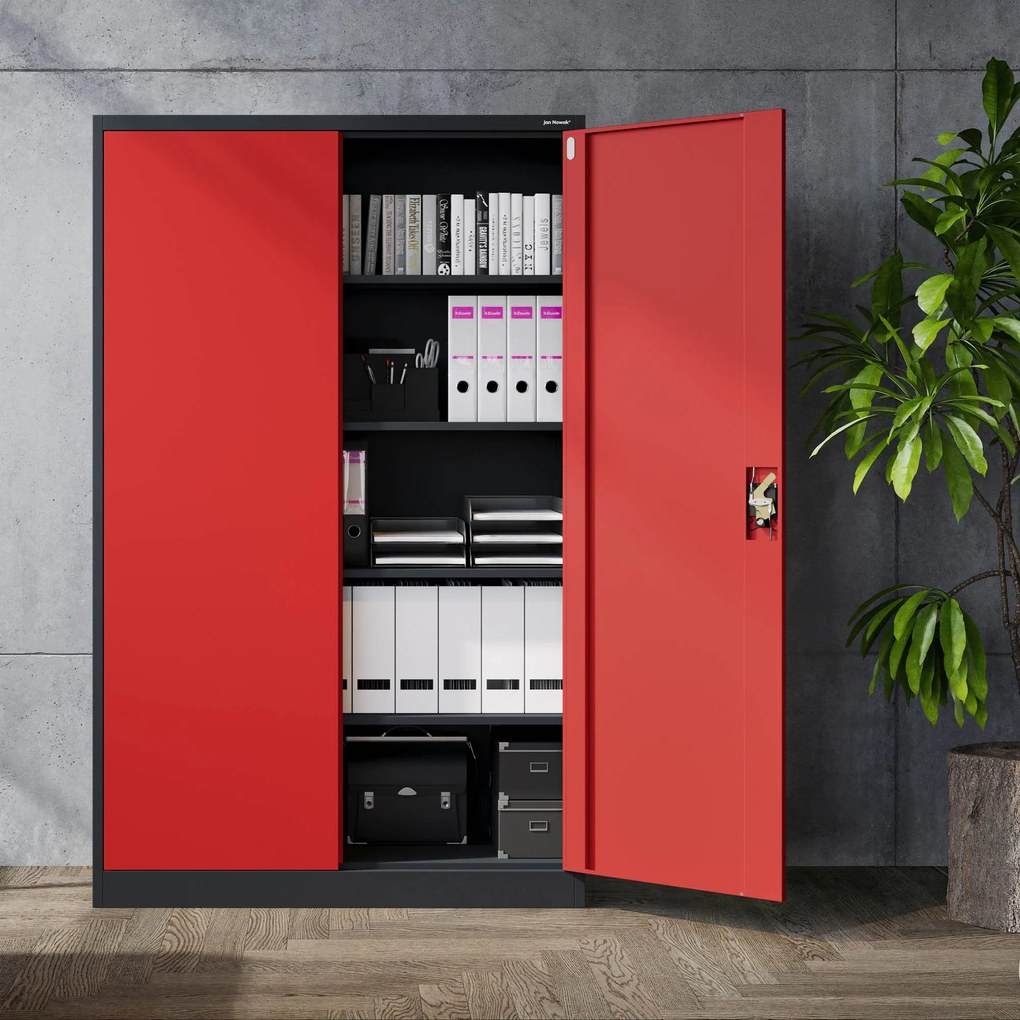 Fém iratszekrény JAN II, 1150 x 185 x 400 mm, antracit-piros