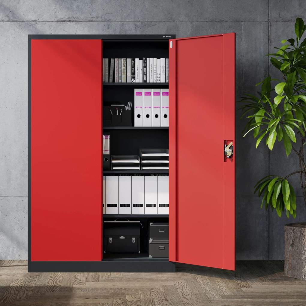 Fém iratszekrény JAN II, 1150 x 1850 x 400 mm, antracit-piros
