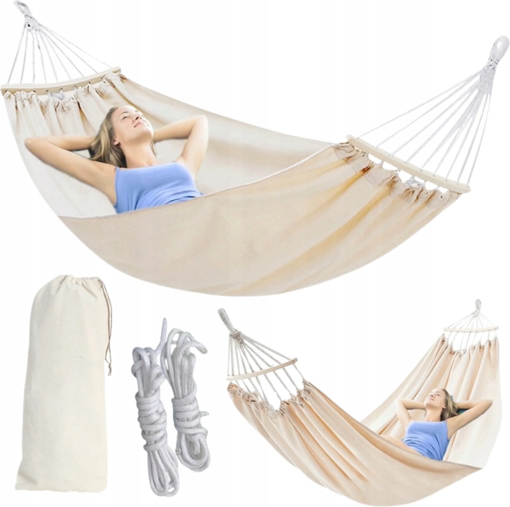 Függőágy 2 személyes XXL Kerti Napozóágy Erős Állvánnyal 270x150 Max 200Kg