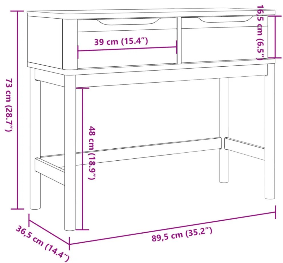 FLORO fehér tömör fenyőfa tálalóasztal 89,5 x 36,5 x 73 cm