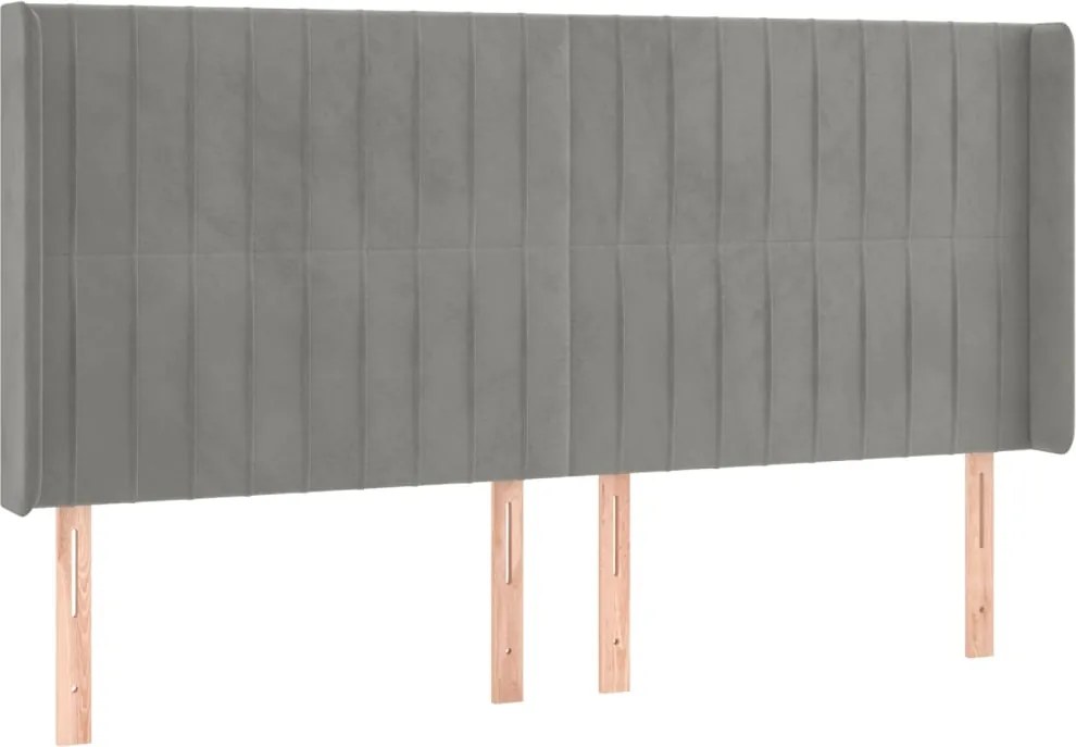 vidaXL világosszürke bársony fejtámla szárnyakkal 203x16x118/128 cm