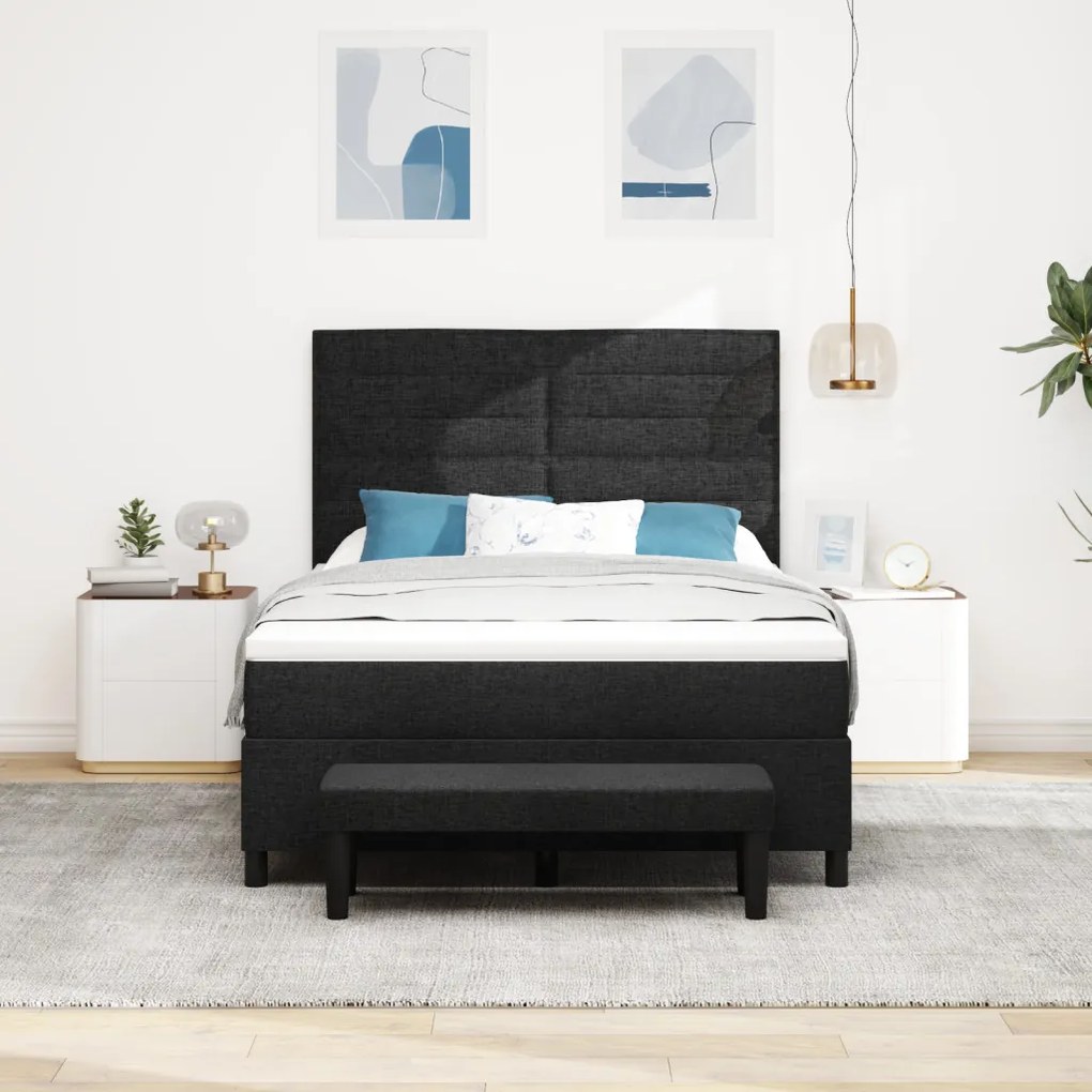 Box Spring Ágy Matraccal és Padló Fekete 160x200 cm Szövet