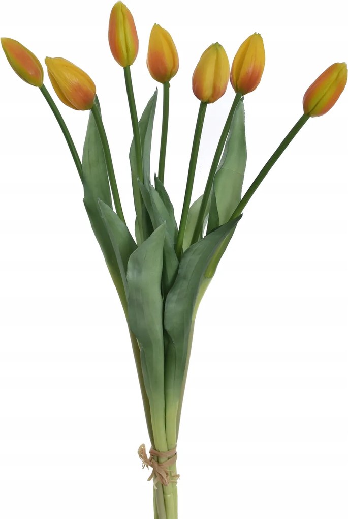 Tulipán művirág narancssárga-sárga 42cm szilikon természetes tapintású
