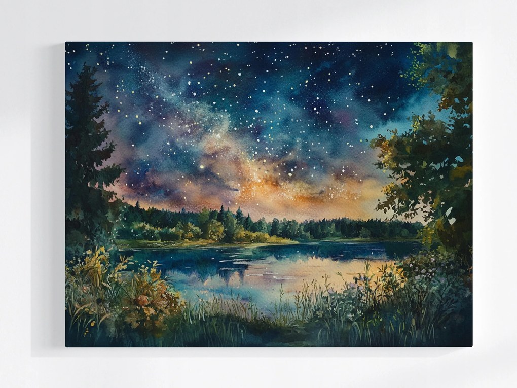 Vászonkép Canvas Kilátás Tájkép Tó Víz Ég Csillagok Éjszaka 100x75