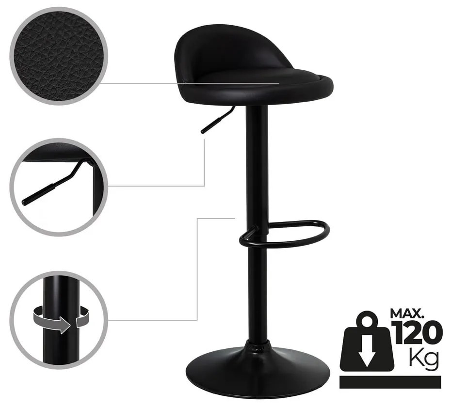 Fekete bőr utánzat állítható magasságú bárszék szett 2 db-os (ülésmagasság 72 cm) – Casa Selección