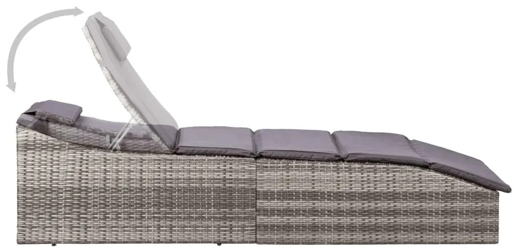 Szürke polyrattan napozóágy párnával