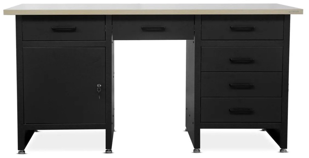 Fiókos műhelyasztal FRANK, 1700 x 850 x 600 mm, fekete