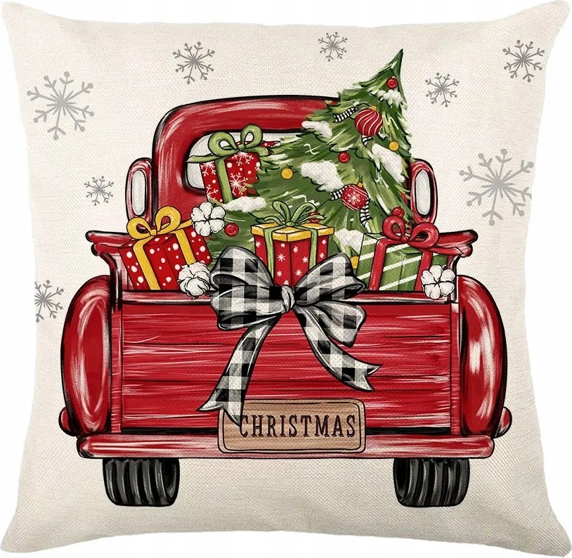 Dekoratív párnahuzat Karácsonyi teherautó masni karácsonyfa 45x45
