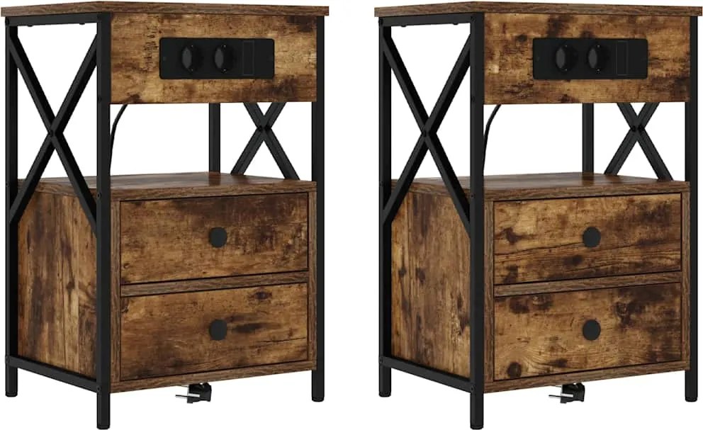 vidaXL Éjjeliszekrény 2 pcs Füstölt tölgy 40 x 31 x 60 cm Faanyag