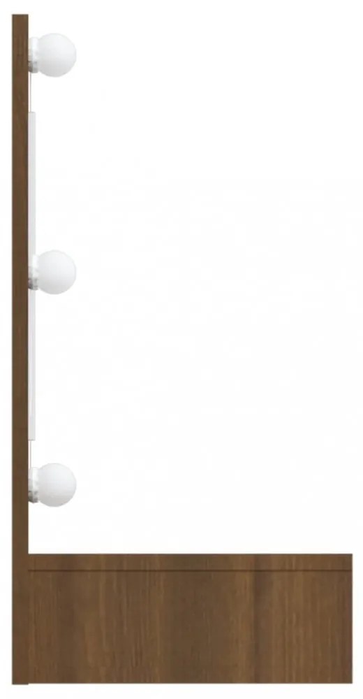 barna tölgy színű tükrös szekrény LED-ekkel 90 x 31,5 x 62 cm