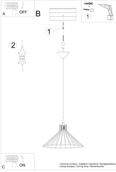 Sollux SL.1186 - Csillár zsinóron EDA 1xE27/15W/230V fekete