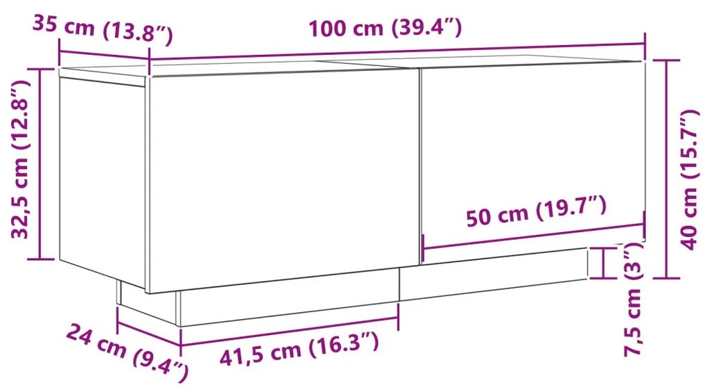 TV Szekrény Fekete Tölgy 100x35x40 cm Műanyag Fa