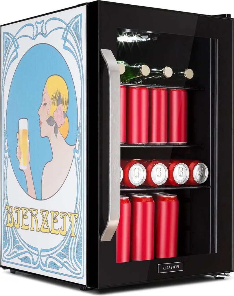 Klarstein Beersafe 70 Bierzeit Edition, hűtőszekrény, 70 liter, 3 polc, panoráma üvegajtó, rozsdamentes acél