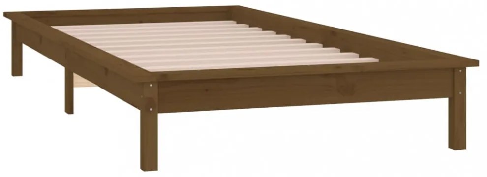 mézbarna tömör fa ágykeret LED-ekkel 90 x 200 cm