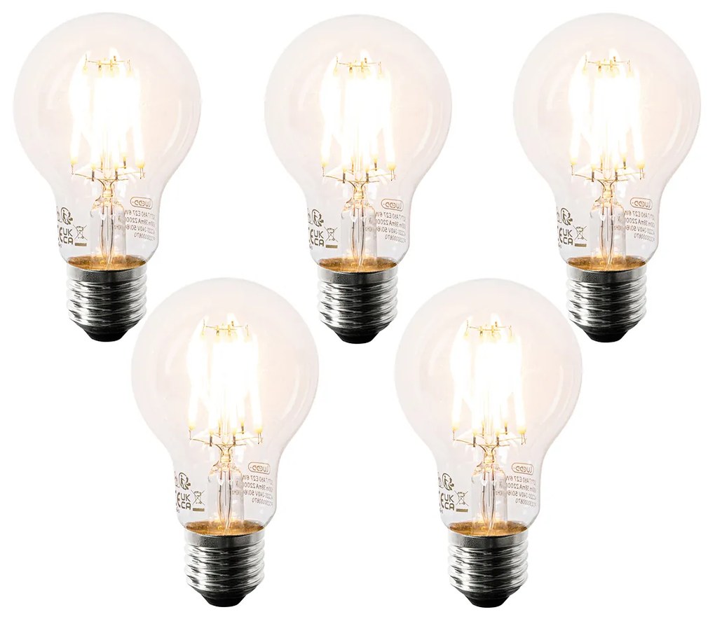 5 db-os E27 LED izzó szett A60 átlátszó 6W 630 lm 2200K