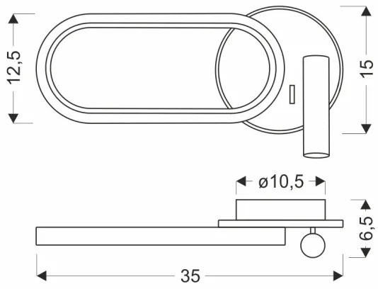 MONET LED fali lámpa 13W+2W, 230V, 3000/4000/6000K, fekete