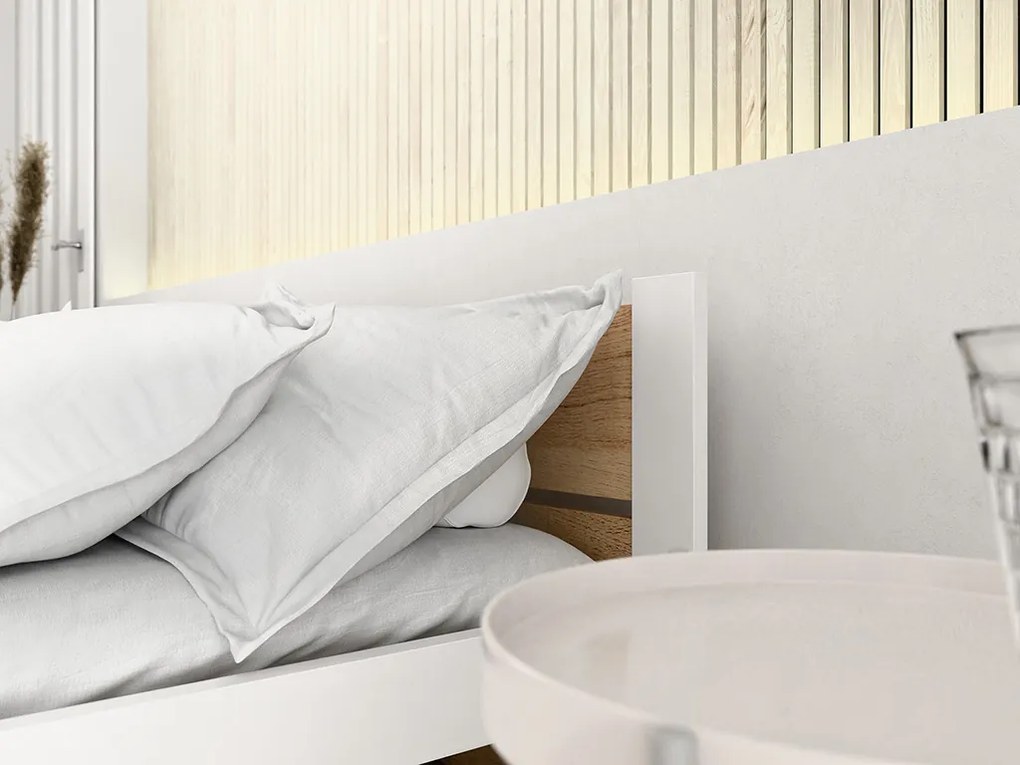 IKAROS DOUBLE ágy 90 x 200 cm, artisan tölgy/fehér Ágyrács: Lamellás ágyrács, Matrac: Coco Maxi 20 cm matrac