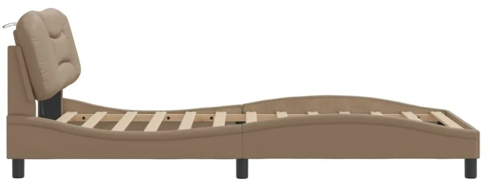 cappuccino színű műbőr ágykeret LED-világítással 100 x 200 cm