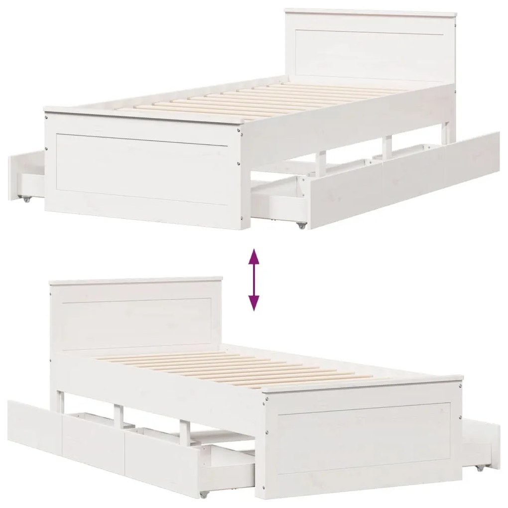 fehér tömör fenyőfa fejtámlás ágykeret matrac nélkül 75x190 cm