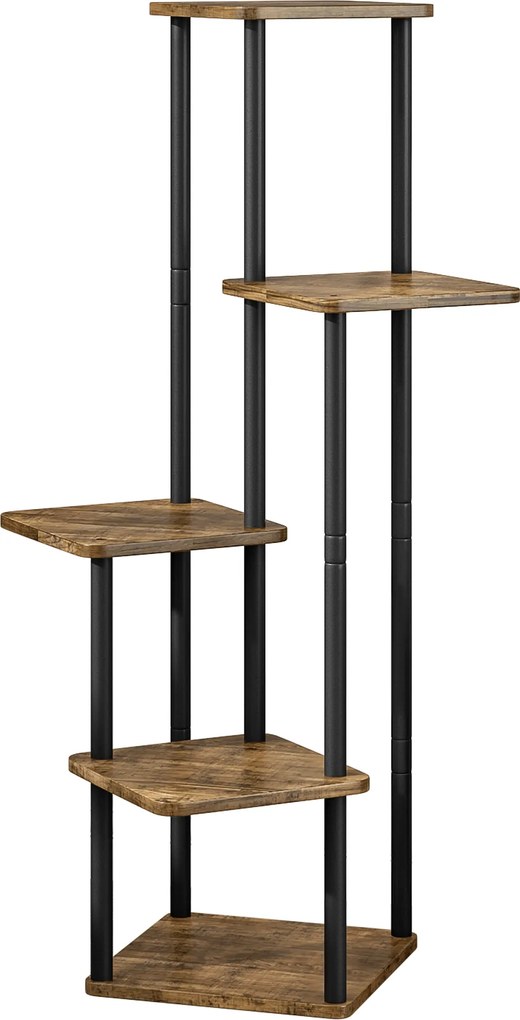 ADITE 5 polcos virágállvány fémvázzal, 30 x 30 x 106,5 cm, rusztikus fa/fekete