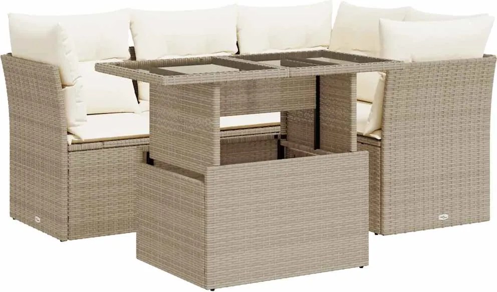 vidaXL 5 részes bézs polyrattan kerti ülőgarnitúra párnákkal